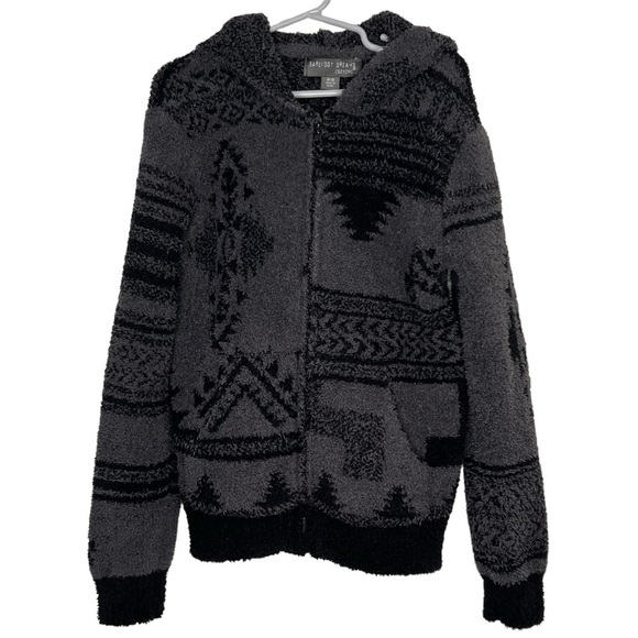 Barefoot Dreams CozyChic Girl's Hooded Full Zip Sweater Gray Black Size 8-10